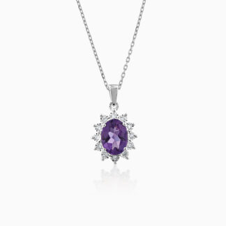 18k DIAMOND WHITE GOLD NATURAL AMYTHEST NECKLACE