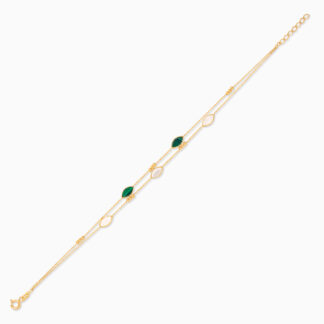 18k yellow gold bracelet two-layer oval shapes decorated by mother of pearl and malachite stones