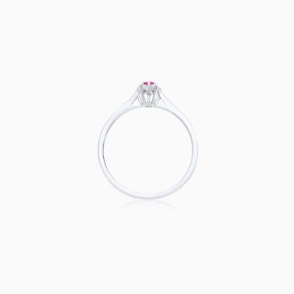18K WHITE GOLD RING FLOWER SHAPE DECORATED BY RUBY AND NATURAL DIAMOND STONES