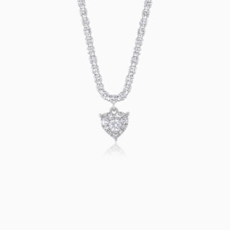 18K WHITE GOLD NECKLACE WITH SHAPE OF HEART DECORATED WITH NATURAL DIAMOND STONES