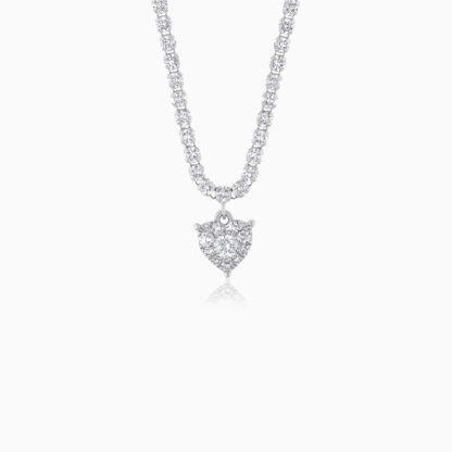 18K WHITE GOLD NECKLACE WITH SHAPE OF HEART DECORATED WITH NATURAL DIAMOND STONES