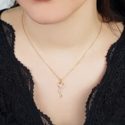 Exquisite 18K Yellow Gold Heart Key Necklace with Natural Diamonds - Dunyati Collection - Image 2