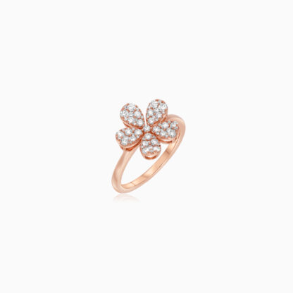 18k Rose gold ring flower shape decorated with natural diamond stones