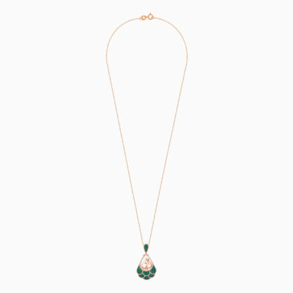 18K ROSE GOLD NECKLACE WITH MOTHER WORD IN THE CENTER DECORATED WITH NATURAL DIAMONDS AND MALACHITE