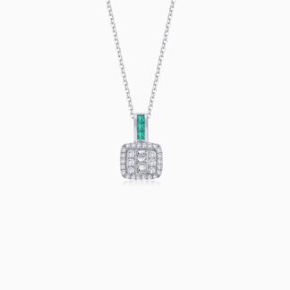 18K WHITE GOLD NECKLACE DECORATED WITH NATURAL DIAMOND AND EMERALD STONES
