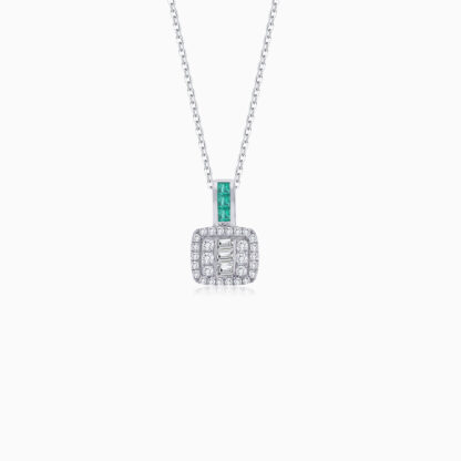 18K WHITE GOLD NECKLACE DECORATED WITH NATURAL DIAMOND AND EMERALD STONES