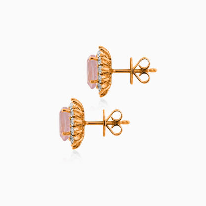 18k gold earring with natural diamond and rose quartz
