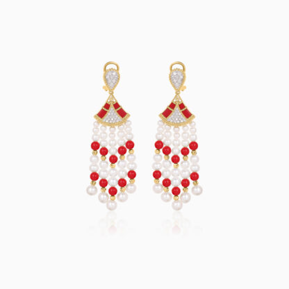 Step into elegance with our captivating 18K Yellow Gold Dangling Earrings, designed to enhance your natural beauty with their brilliant Sparkling natural diamonds vibrant coral stones and vibrant colours.