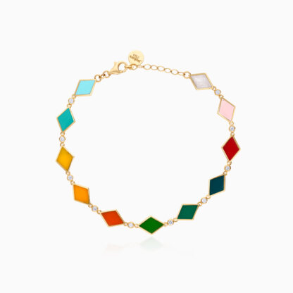18k yellow gold bracelet decorated with gorgeous enamel colors and natural diamonds