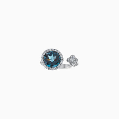 18k White Gold Ring with Diamonds and London Blue Topaz - Image 2
