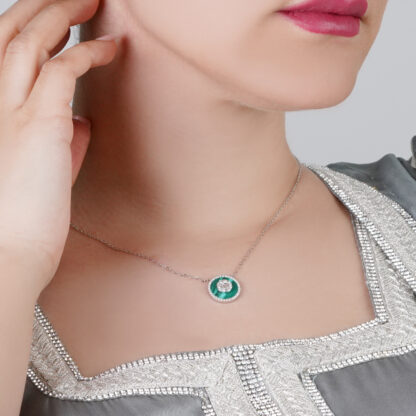 18K White Gold Necklace with Diamonds & Malachite – Mosaic Collection - Image 2