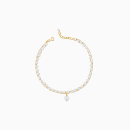 18K YELLOW GOLD 2 LINE ANKLET WITH PEARLS - Image 3