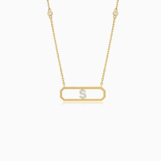 18k yellow gold necklace letter S with natural diamond