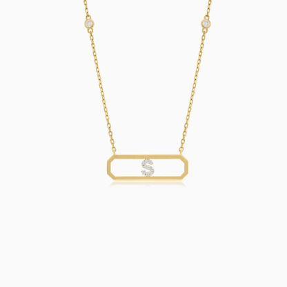 18k yellow gold necklace letter S with natural diamond