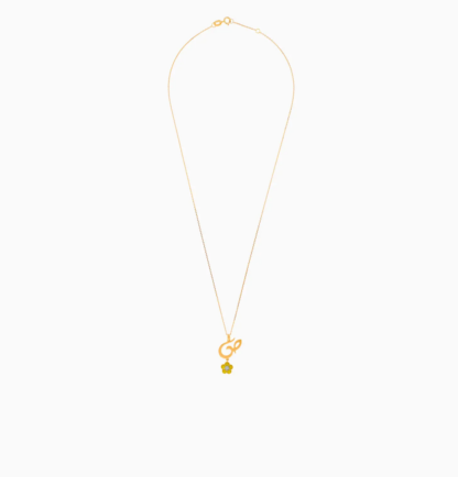 18k yellow gold kids necklace with letter saad with dangling yellow flower decorated with a single natural diamond in the centre - Image 2