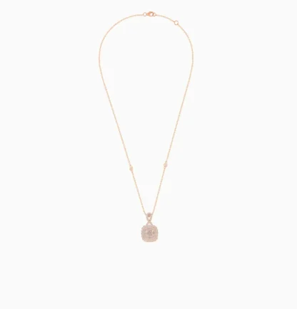 18K Rose  Gold Necklace featuring a stunning Natural Diamond and Rose quartz stones - Image 3