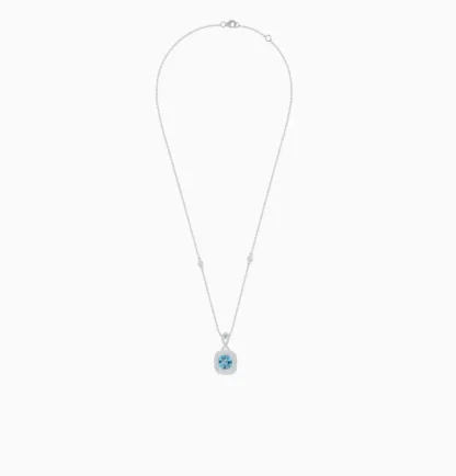 18K White Gold Necklace featuring a stunning Natural Diamond and Blue Topaz stones - Image 3