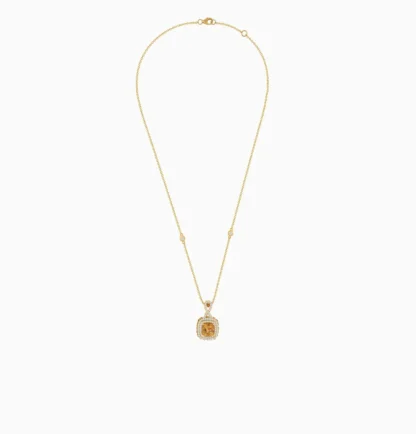 18K Yellow Gold Necklace featuring a stunning Natural Diamond and Citrine stones - Image 3
