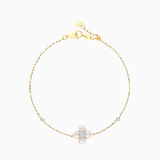 18K Yellow Gold Bracelet with Pearl and Natural Diamond