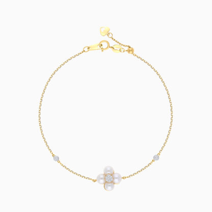 18K Yellow Gold Bracelet with Pearl and Natural Diamond