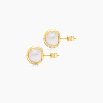 18K Yellow Gold Earrings with Pearl and Natural Diamond - Image 4