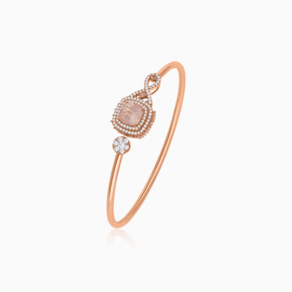 18K Rose Gold Bangle featuring a stunning Natural Diamond and Rose quartz stones