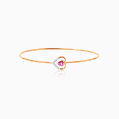 18K Rose gold bangle with 2 hearts of Pink Topaz Surrounded by Natural Diamonds