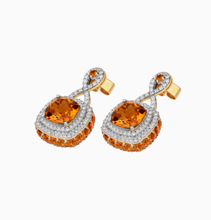 18K Yellow Gold Earrings with Citrine & Natural Diamonds – Vida Collection - Image 3