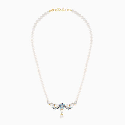 18K YELLOW GOLD PEARL NECKLACE WITH NATURAL DIAMOND & GEMSTONES - Image 3