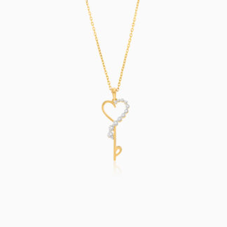 Exquisite 18K Yellow Gold Heart Key Necklace with Natural Diamonds - Dunyati Collection