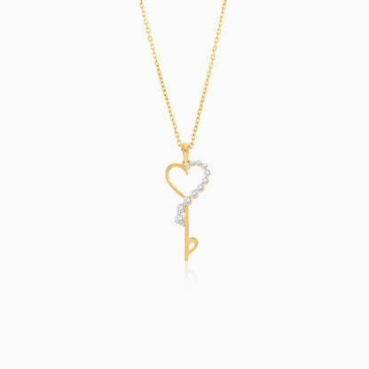 Exquisite 18K Yellow Gold Heart Key Necklace with Natural Diamonds - Dunyati Collection