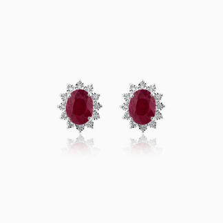 18k DIAMOND WHITE GOLD RUBY EARRING