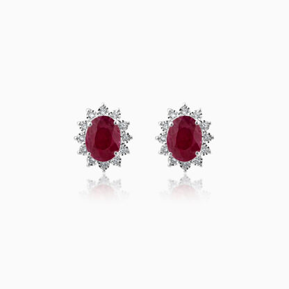 18k DIAMOND WHITE GOLD RUBY EARRING
