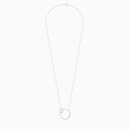 18k yellow and white gold NECKLACE in the shape of an intertwined circle with a small heart studded with natural diamonds