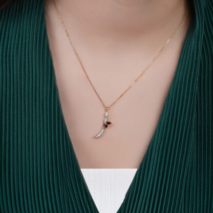 18k Yellow Gold 'Zaal' Arabic Letter Necklace With Natural Diamond & Garnet stones - Image 2