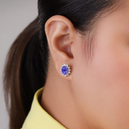 18K DIAMOND WHITE GOLD NATURAL TANZANITE EARRING