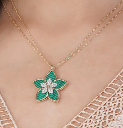 DIAMOND YELLOW GOLD MALACHITE PENDANT CHAIN - Image 2
