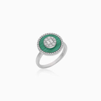 18K White Gold Ring with Diamonds & Malachite – Mosaic Collection