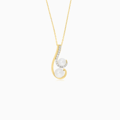 18k yellow gold necklace with pearl and zircon stones