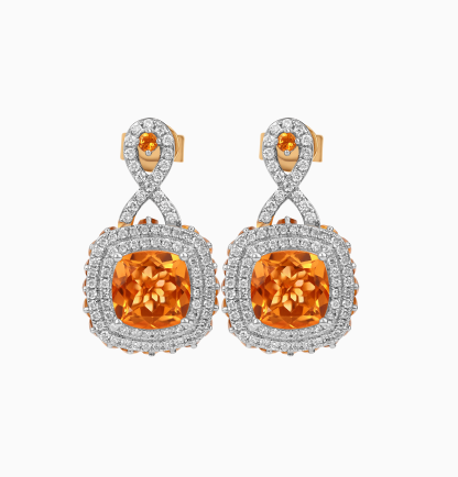 18K Yellow Gold Earrings with Citrine & Natural Diamonds – Vida Collection - Image 4