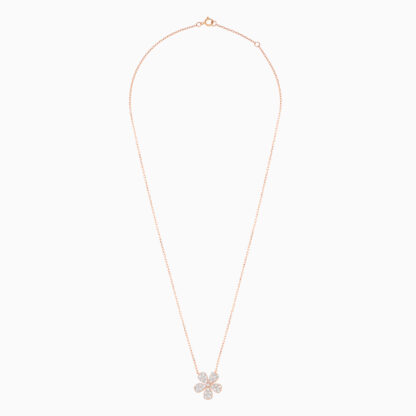 18k Rose gold Necklace flower shape decorated with natural diamond stones