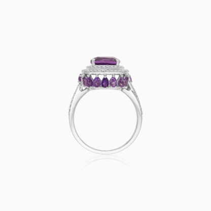 18K White Gold Ring featuring a stunning Natural Diamond and amethyst - Image 4