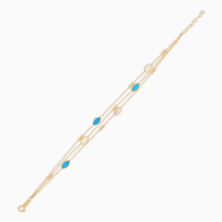 18k yellow gold bracelet three-layer decorated with mother of pearl and turquoise stones