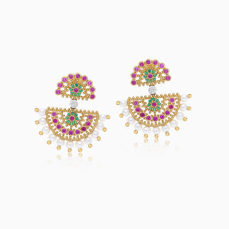 18k yellow gold Earrings decorated with pearls and artificial stones from shnaf collection