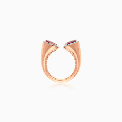 18K Rose Gold Open Ring with Tourmaline Stones and natural diamond - Image 3