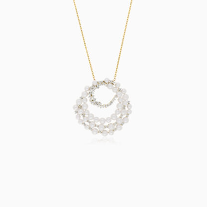 18k yellow gold necklace with pearls and zircon stones