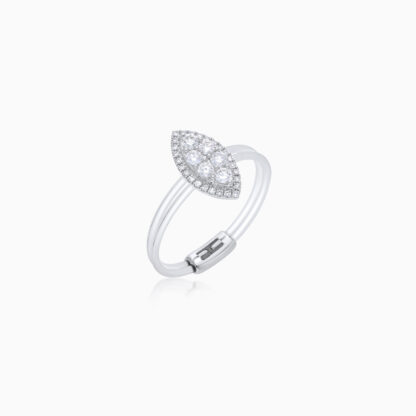 18K WHITE GOLD RING OVAL- SHAPE DECORATED WITH NATURAL DIAMOND STONES