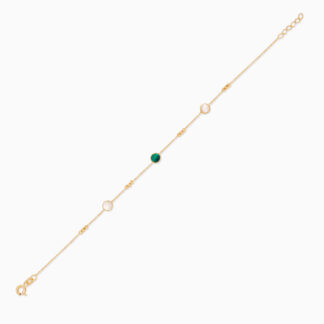 18k yellow gold bracelet with round shapes decorated by mother of pearl and malachite stones