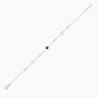 18k yellow gold bracelet with round shapes decorated by mother of pearl and malachite stones