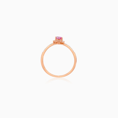 18K Rose gold ring with heart shape of Pink Topaz surrounded by natural diamond stones